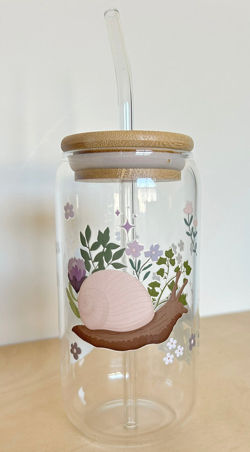 Snail Watering Can Toadstools Glass Tumbler 17oz Straw