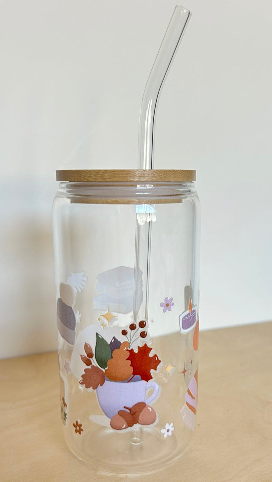 Cat Books Blanket Candle Glass Tumbler 17oz Straw