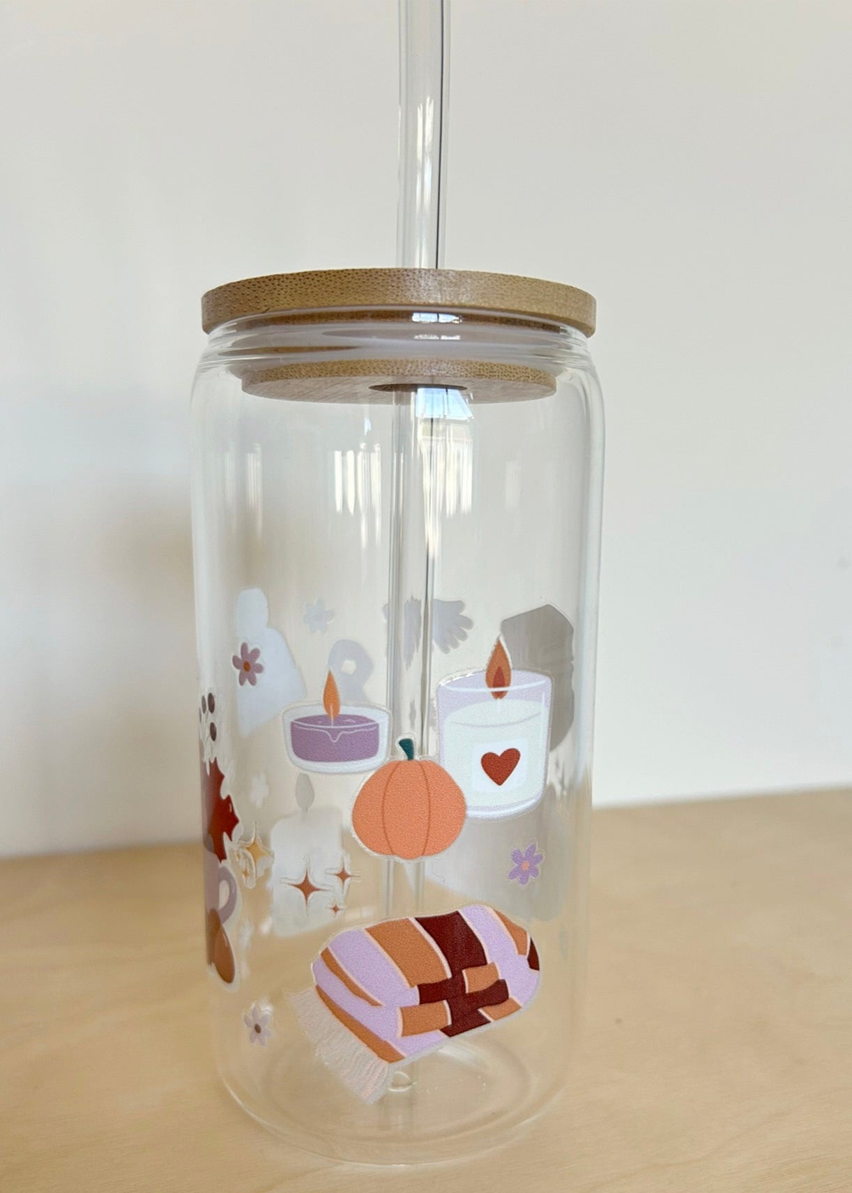 Cat Books Blanket Candle Glass Tumbler 17oz Straw