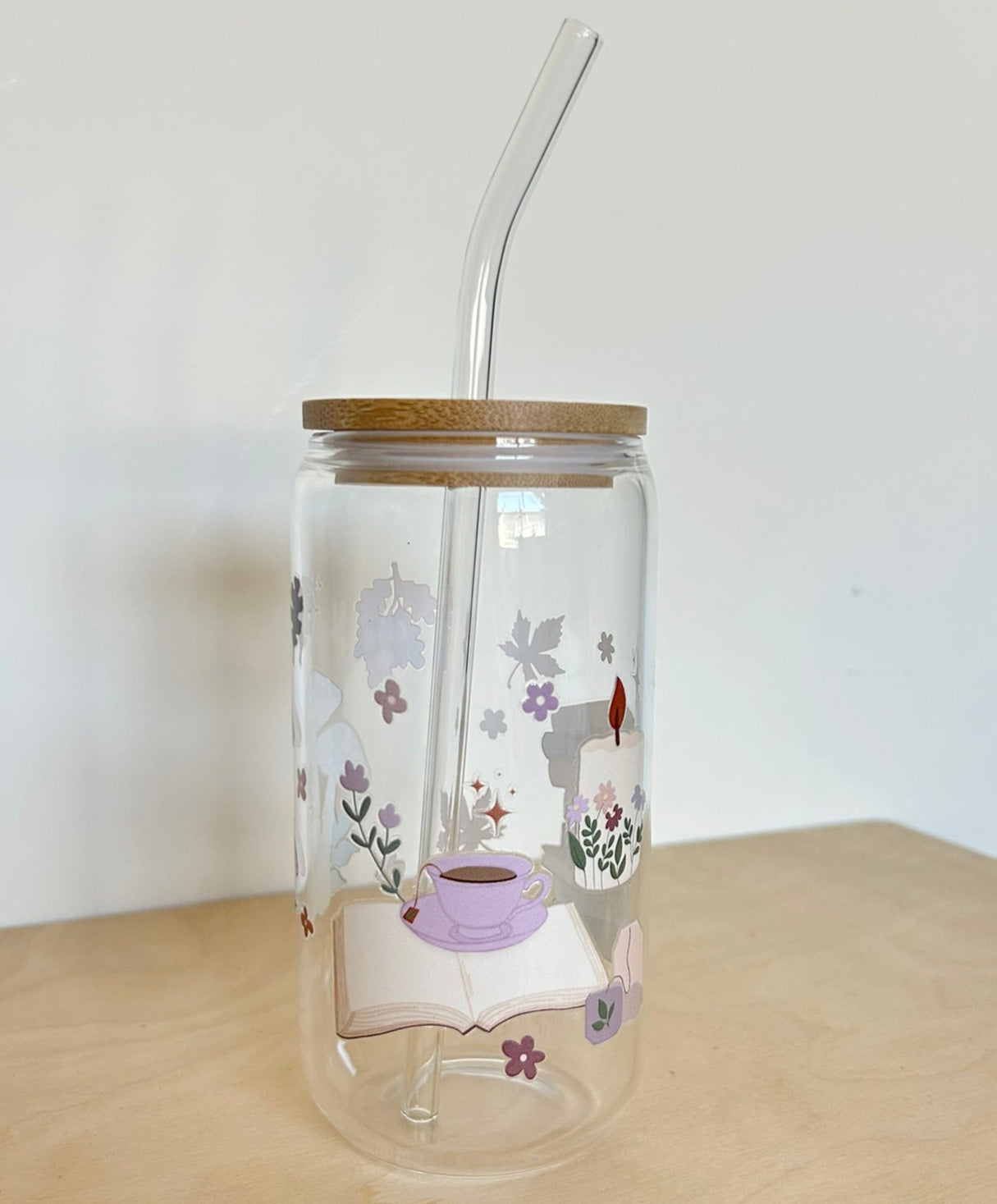 Books Toadstool Candle Glass Tumbler 17oz Straw