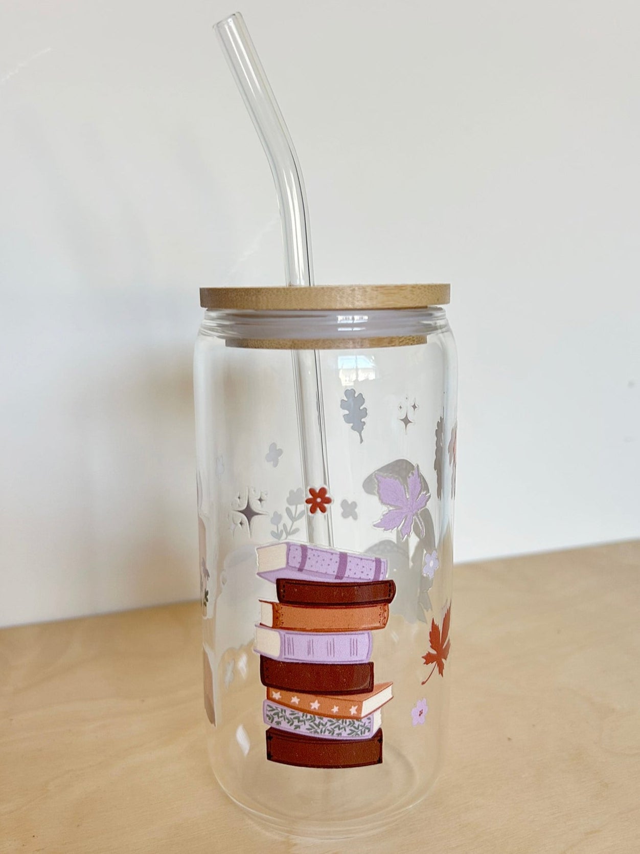 Books Toadstool Candle Glass Tumbler 17oz Straw