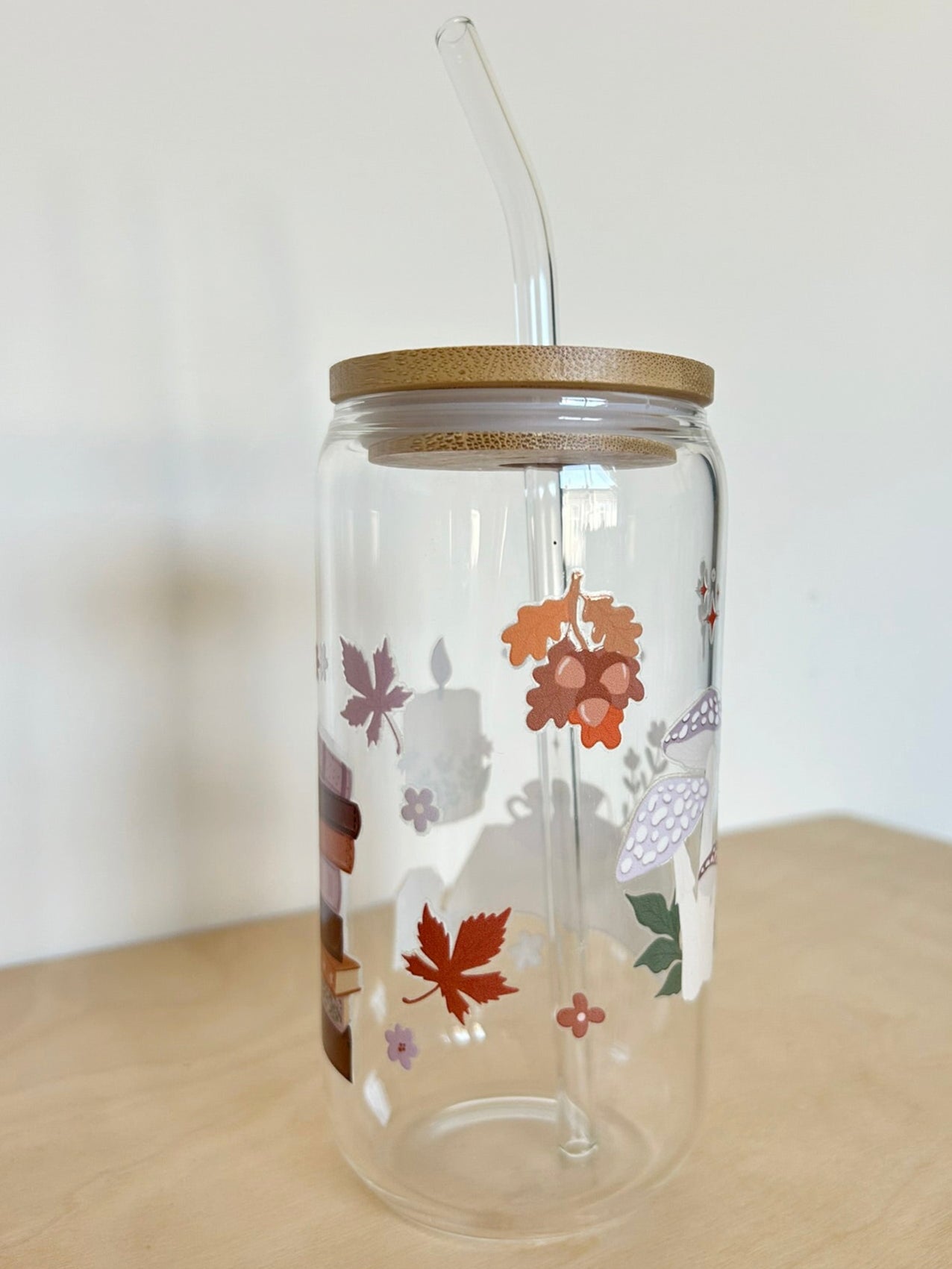 Books Toadstool Candle Glass Tumbler 17oz Straw