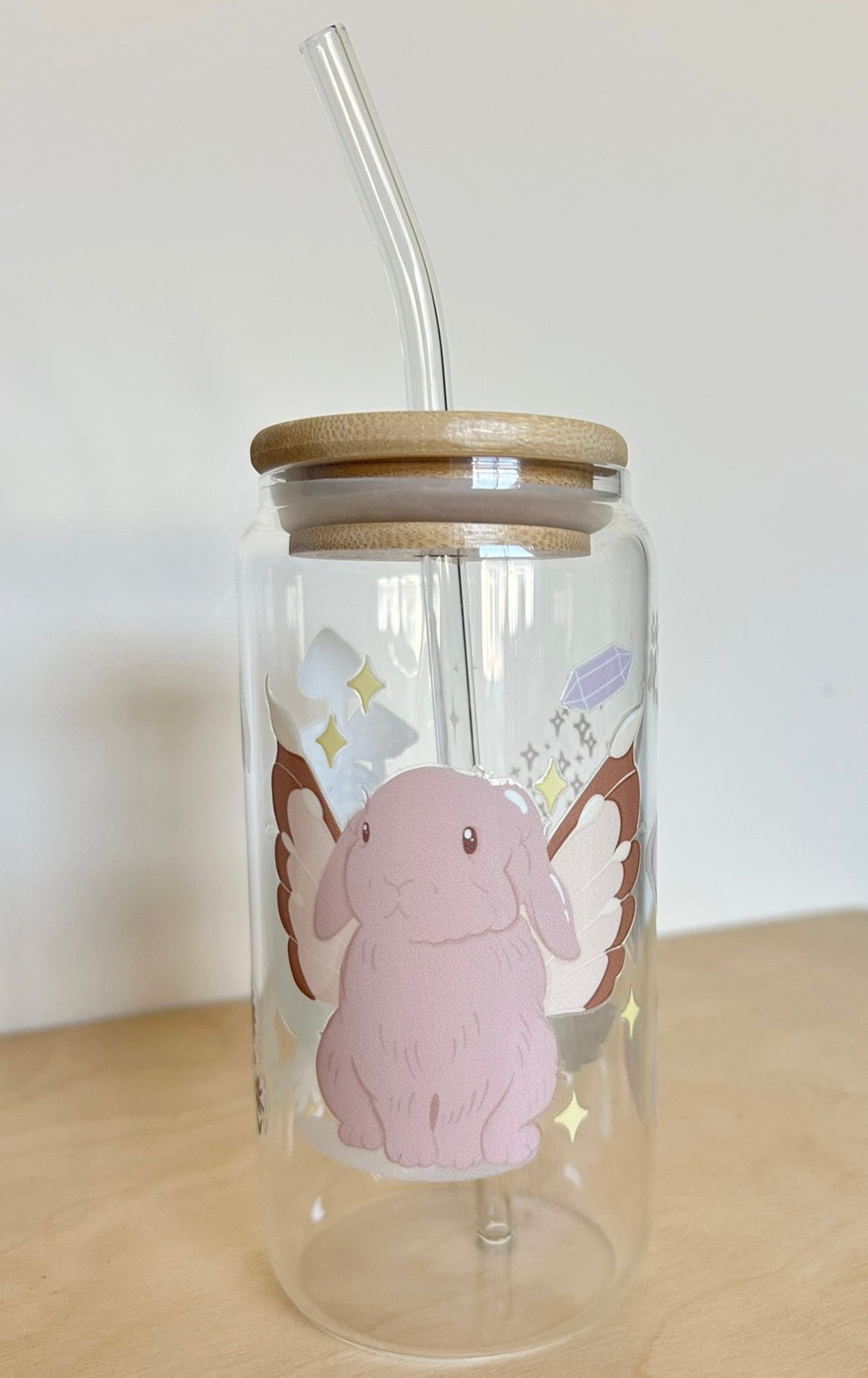 Frog Bunny Book Toadstool Glass Tumbler 17oz Straw