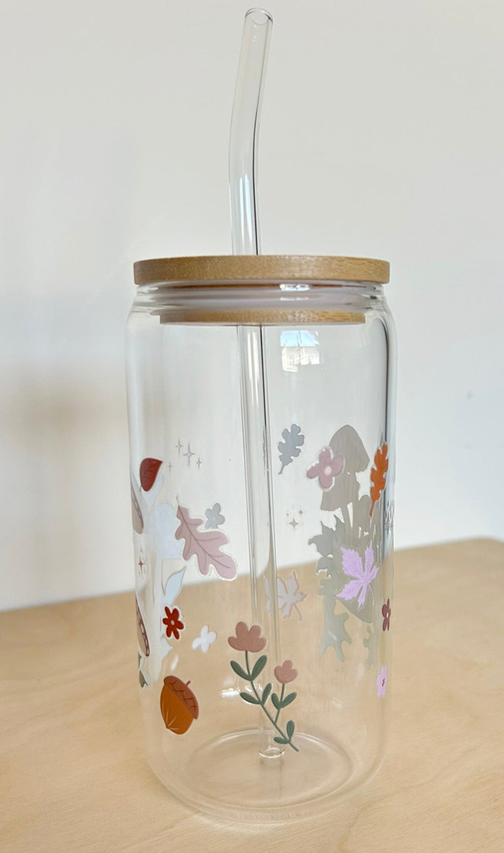 Frog Toadstool Glass Tumbler 17oz Straw