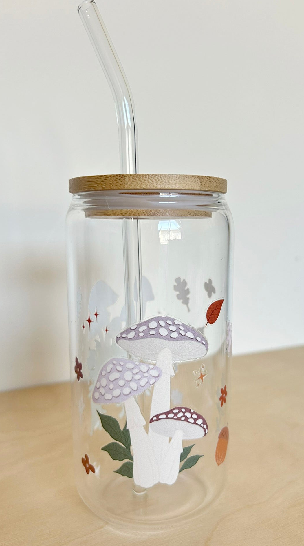 Frog Toadstool Glass Tumbler 17oz Straw