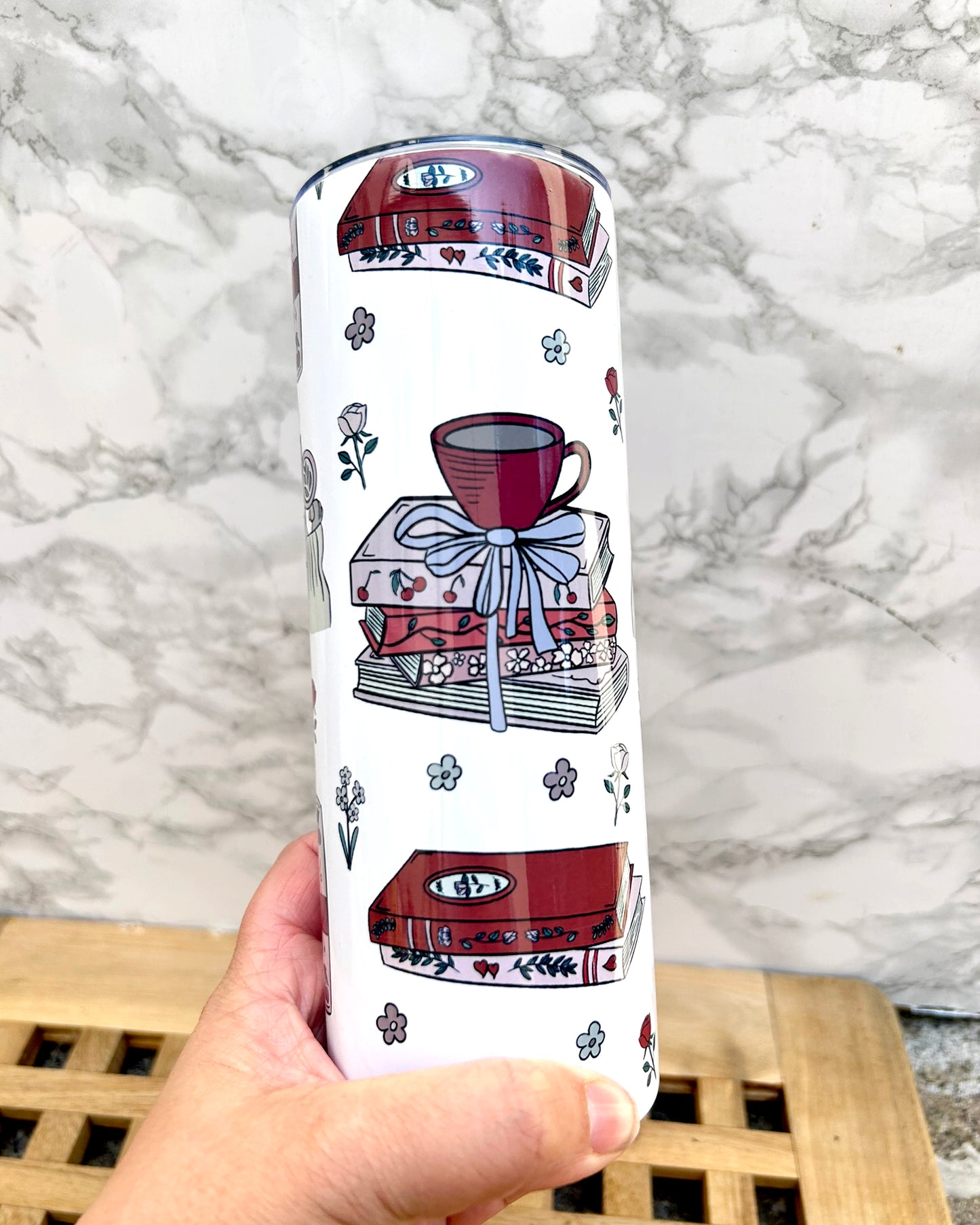 Red & Pink Books Steel Tumbler & Straw 20oz