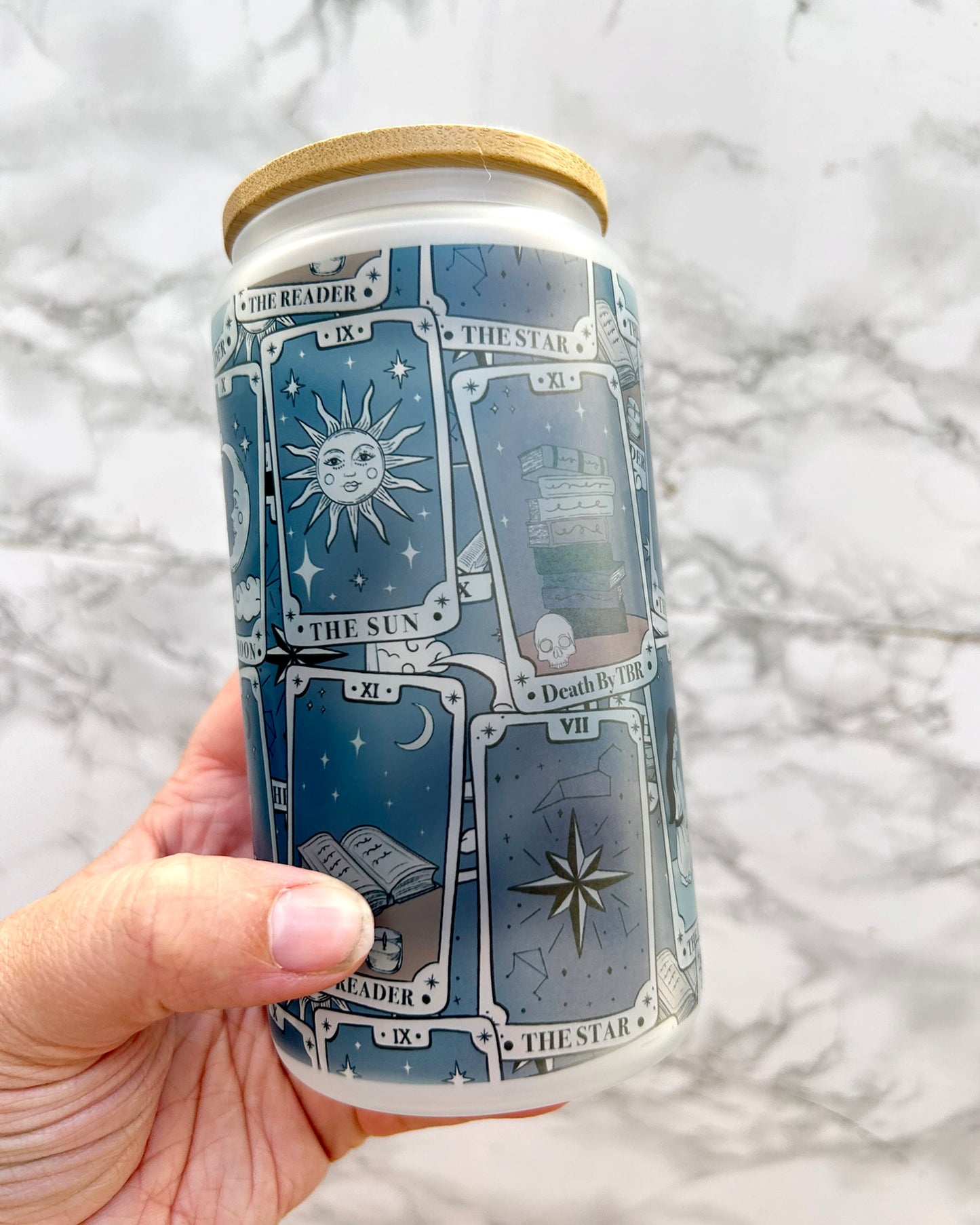 Tarot Cards Bookish Frosted Glass Tumbler with Bamboo Lid & Straw – 16oz Aesthetic Reader Cup