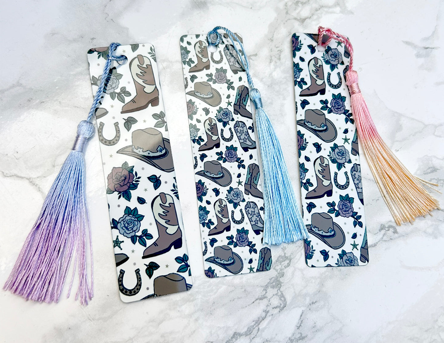 Cowboy Boots Double Sided Bookmark Aluminum Tassel