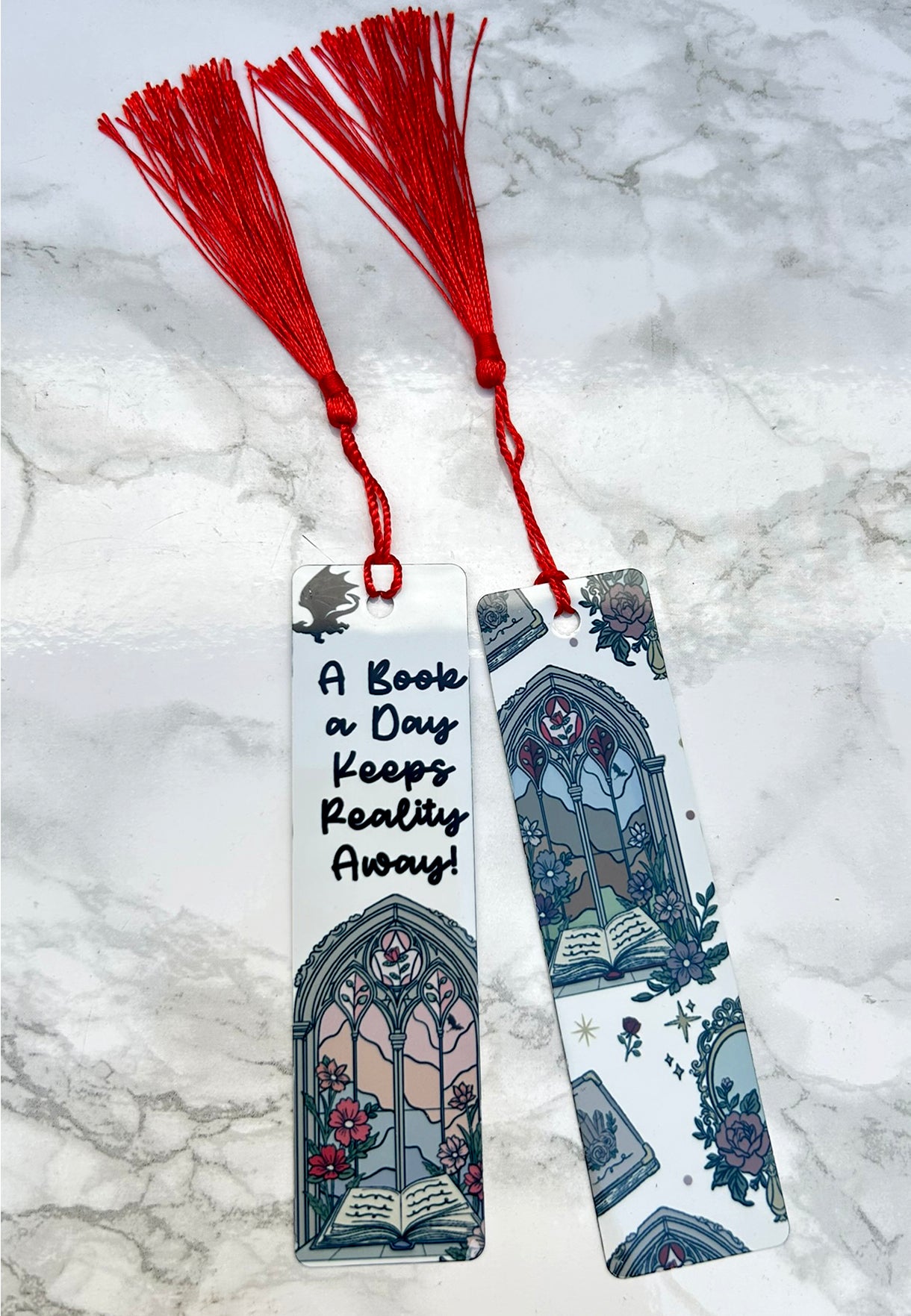 A Book a Day Romantasy Double Sided Bookmark Aluminum Tassel