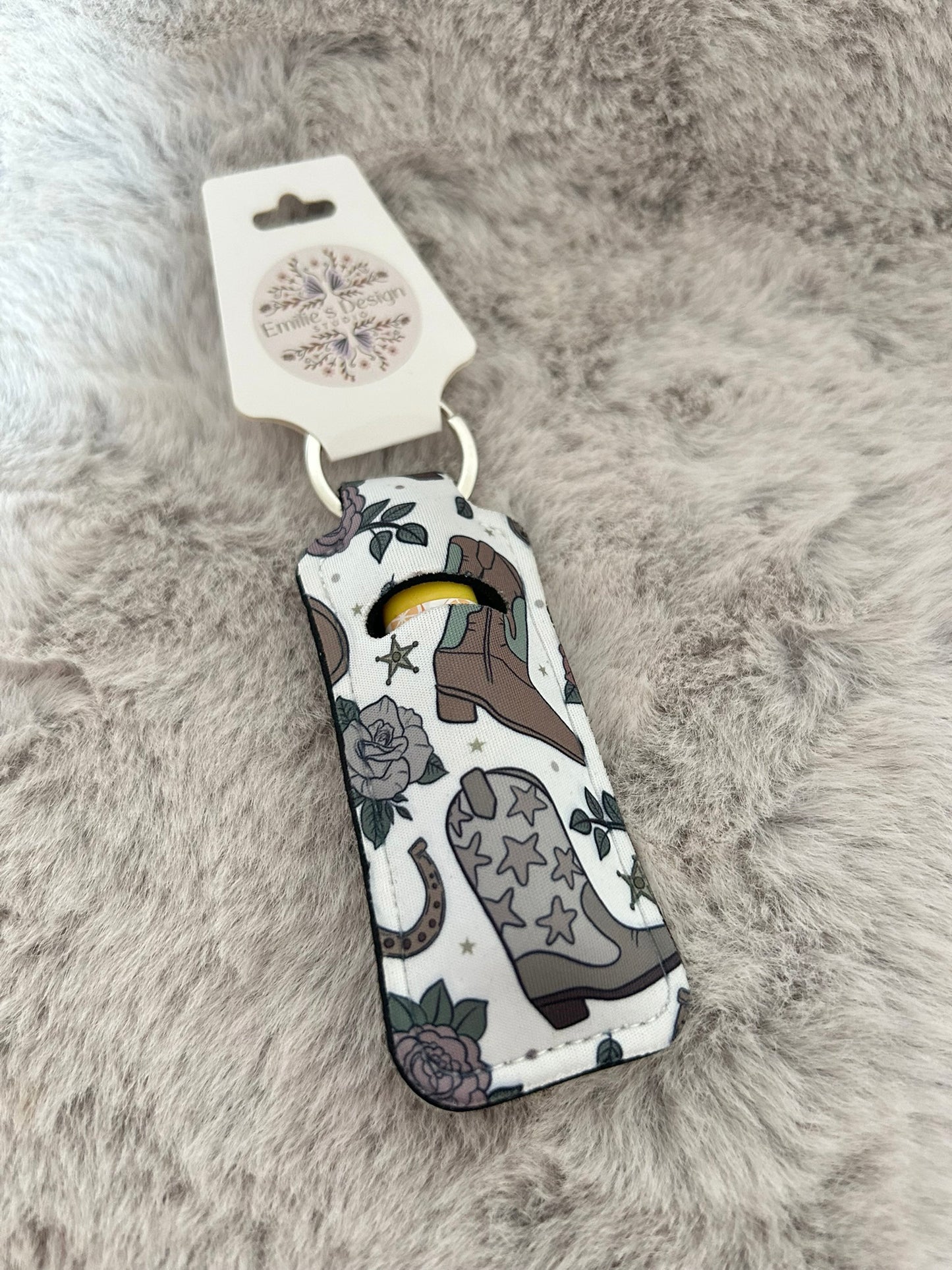Cowboy Boots Lip Balm Holder Keyring