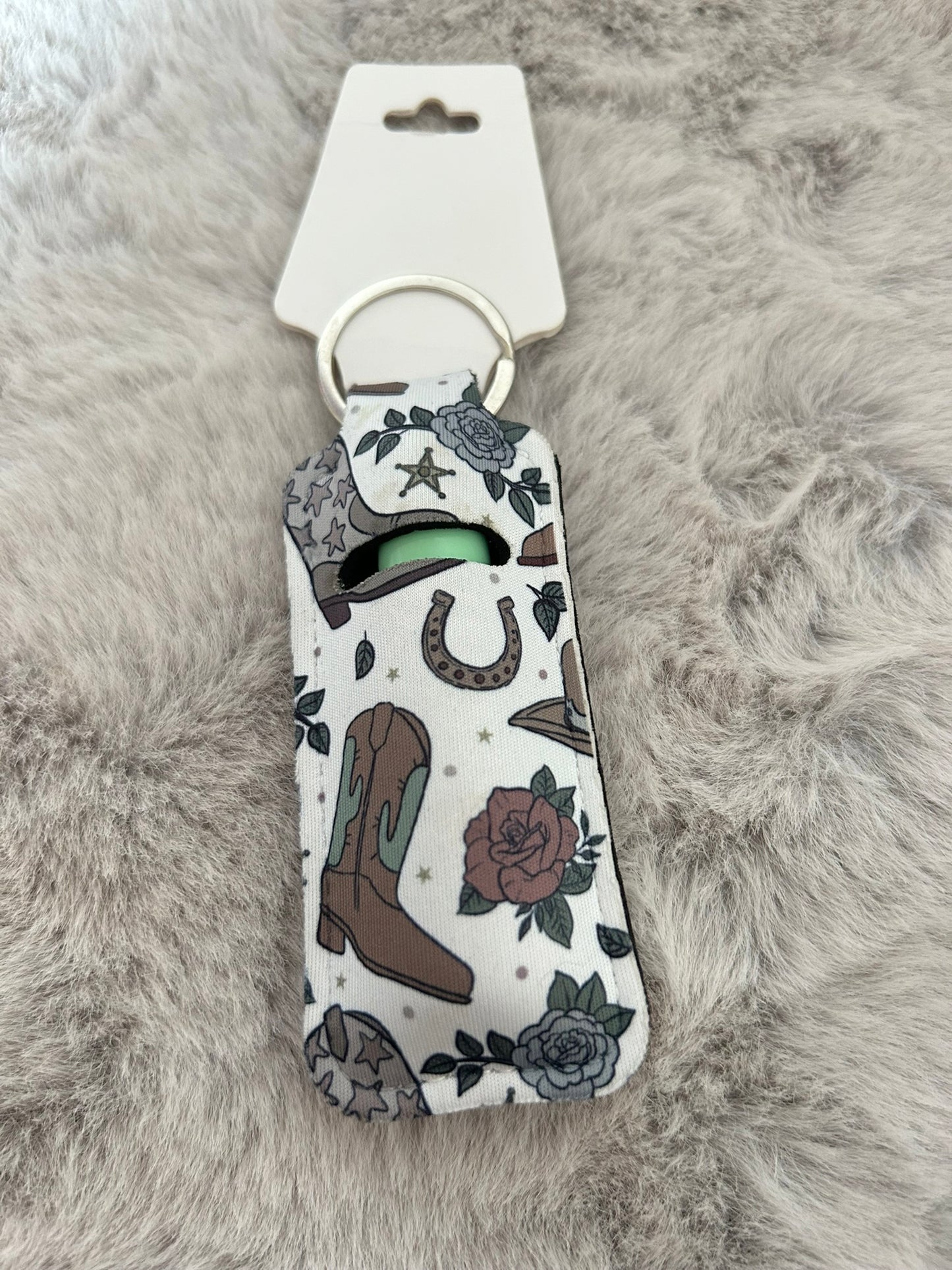 Cowboy Boots Lip Balm Holder Keyring