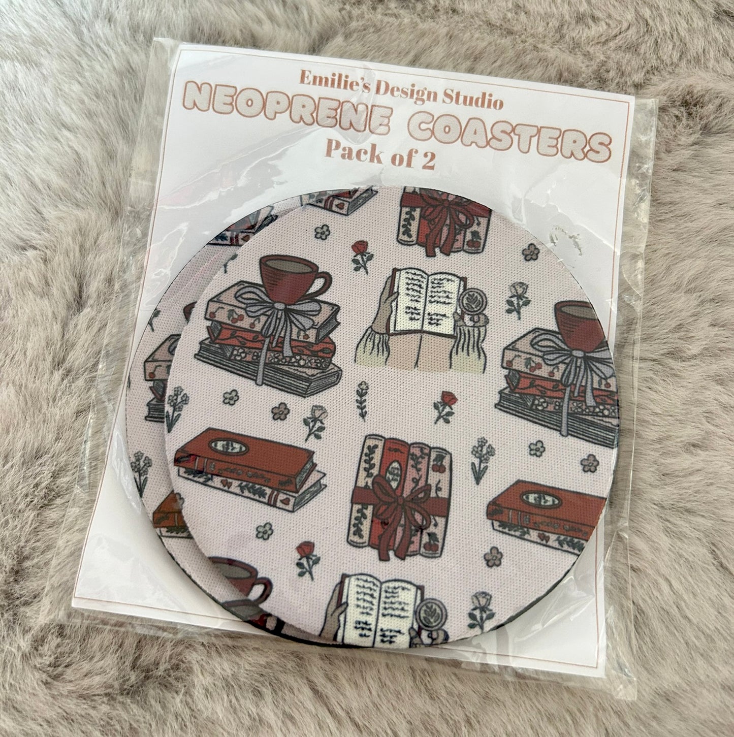 Red Books Print Neoprene Coaster 2 Pack