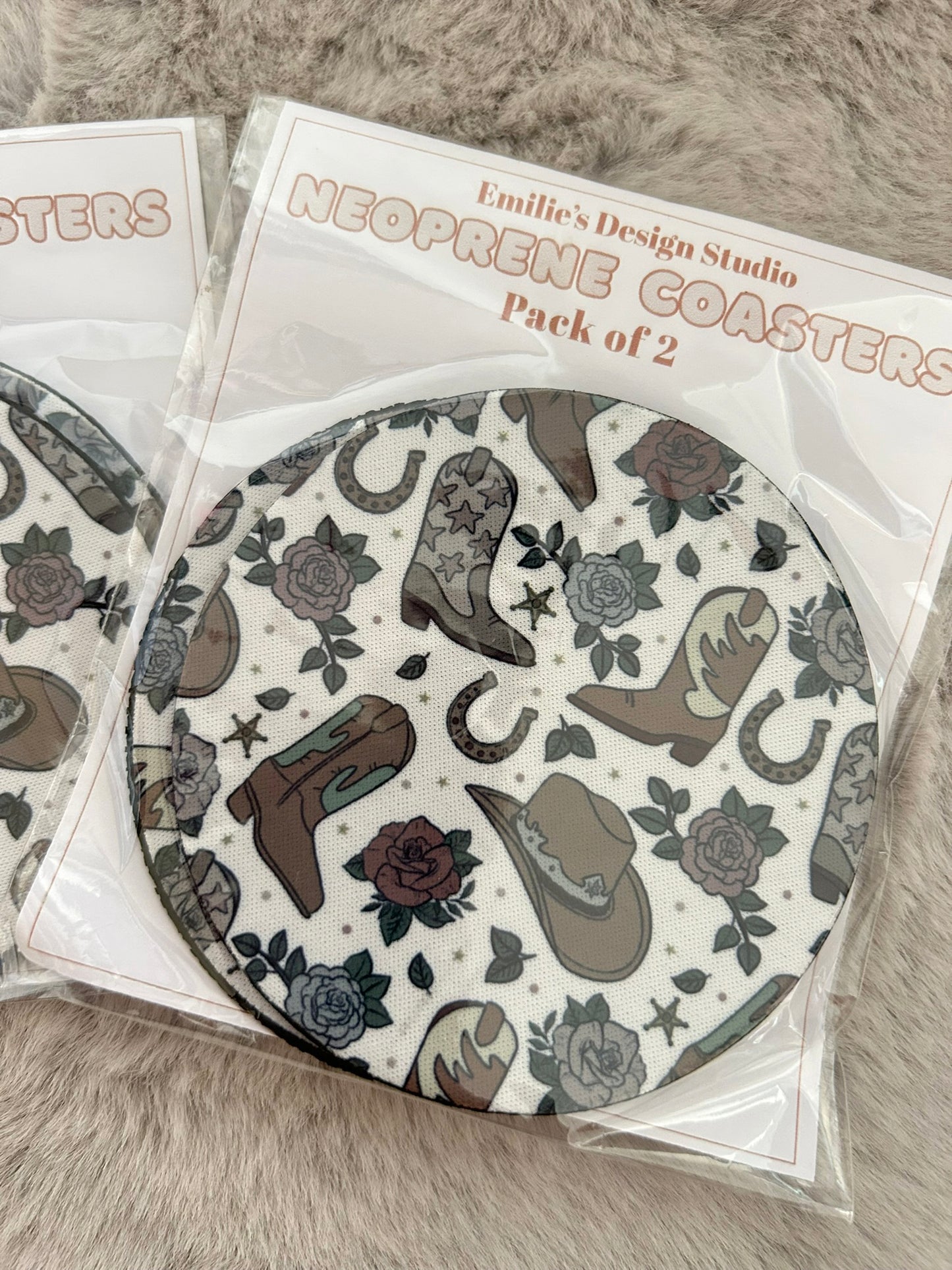 Cowboy Boots Print Neoprene Coaster 2 Pack