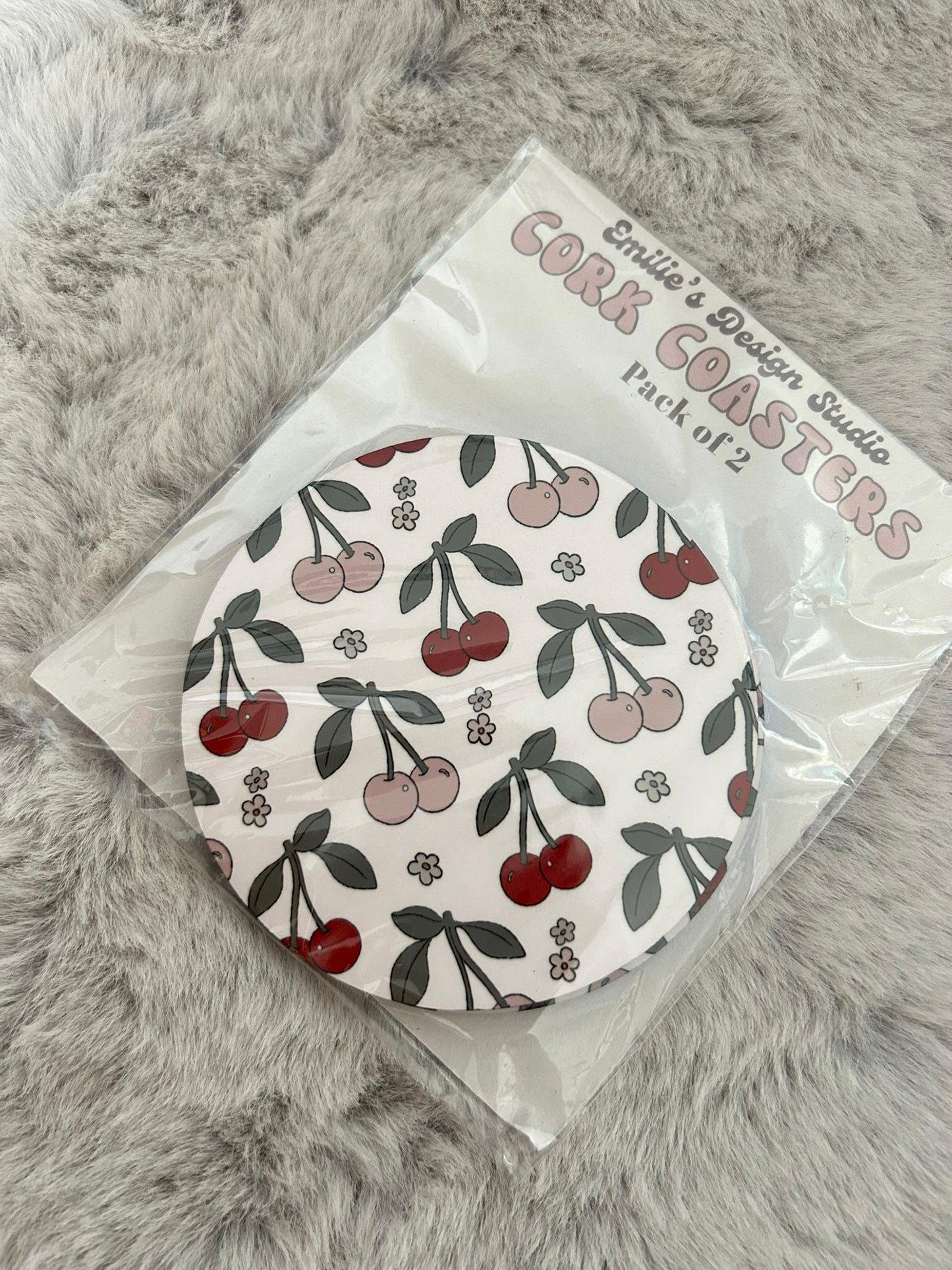 Cherries Hard Cork Coaster 2 Pack