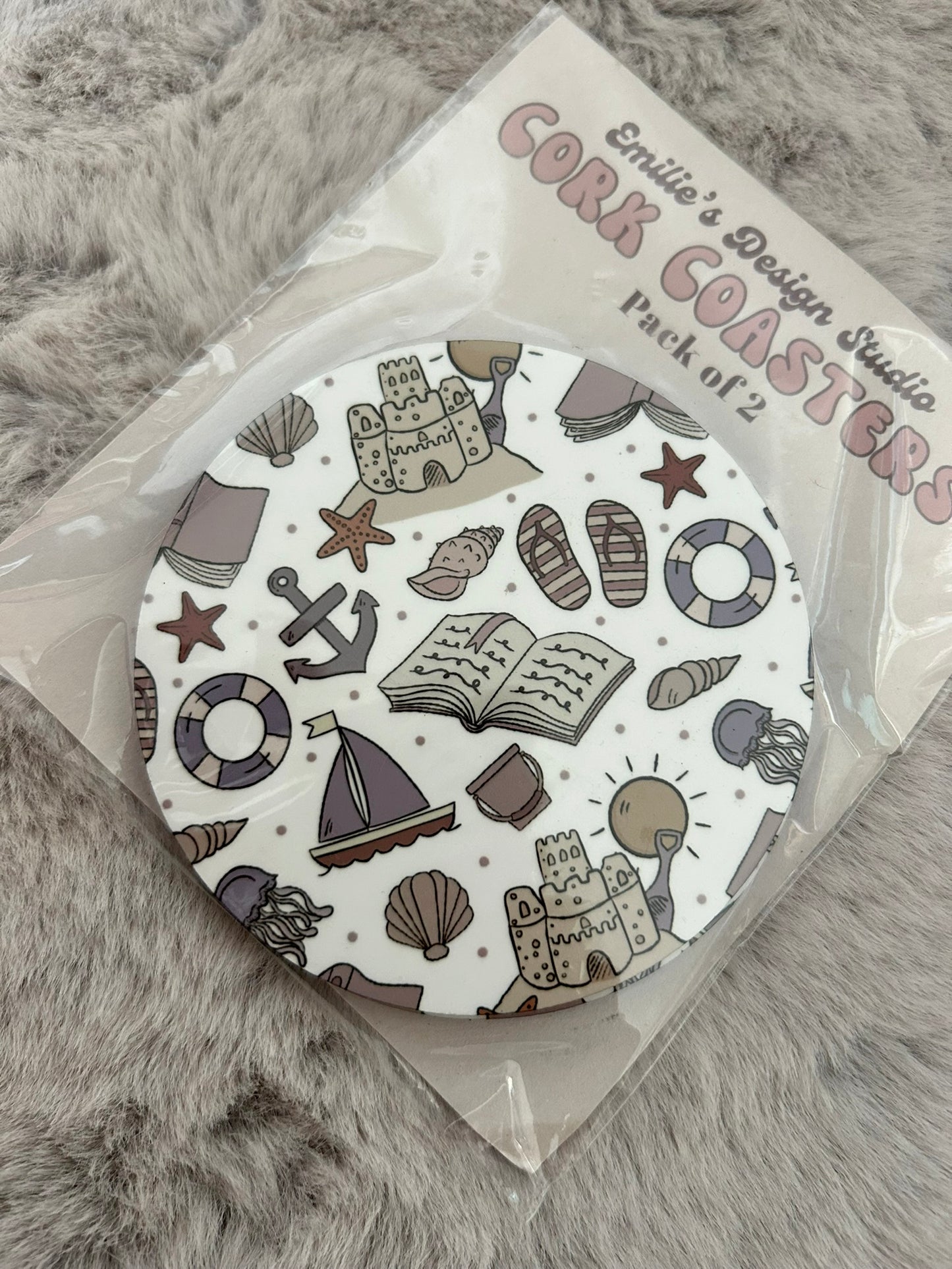 Beach Reading Books Hard Cork Coaster 2 Pack