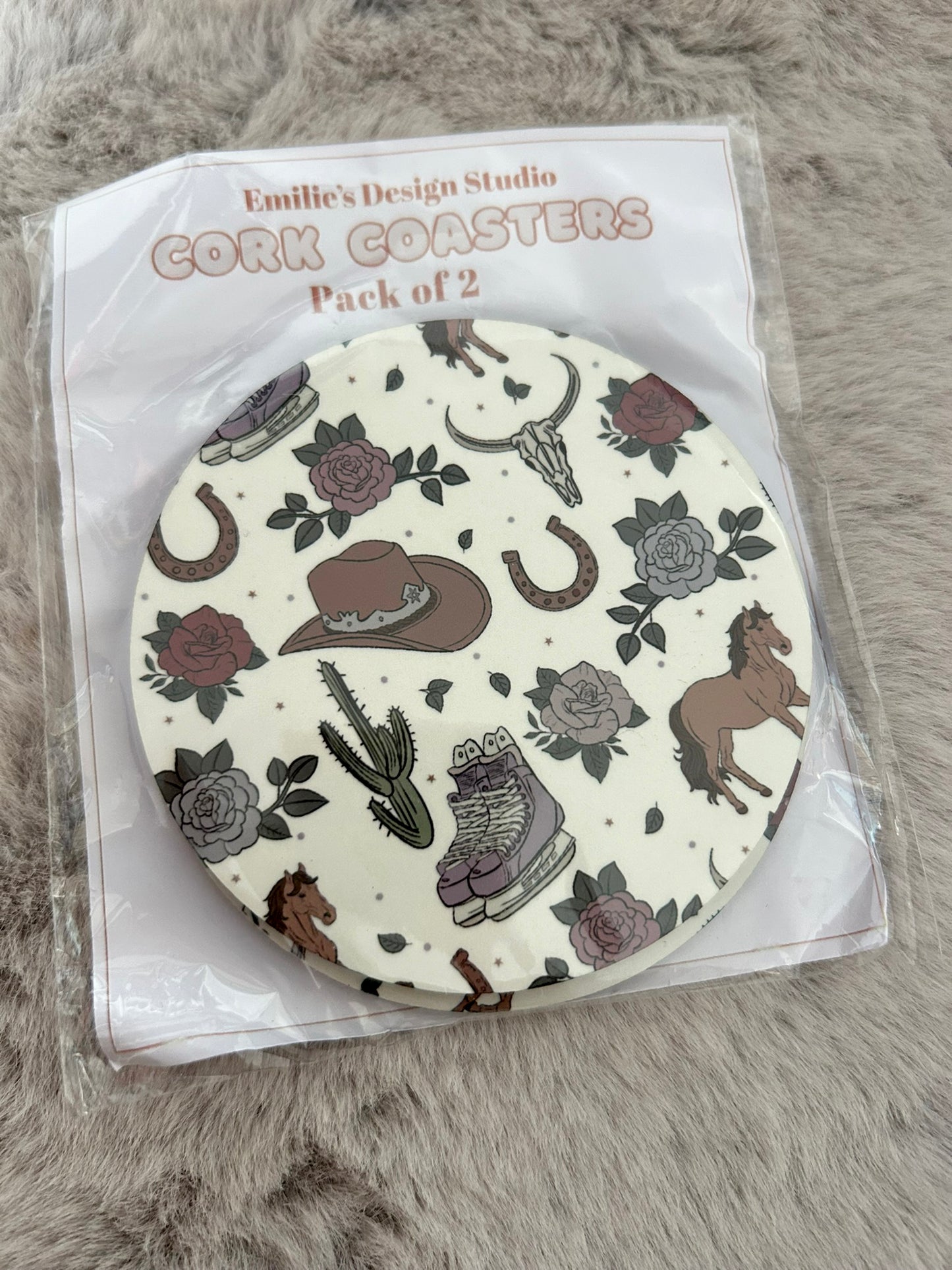 Cowboy Romance Hard Cork Coaster 2 Pack