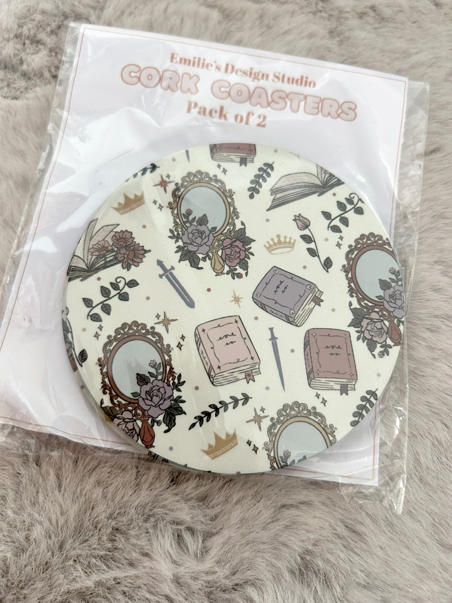 Cream Girlie Romantasy Hard Cork Coaster 2 Pack