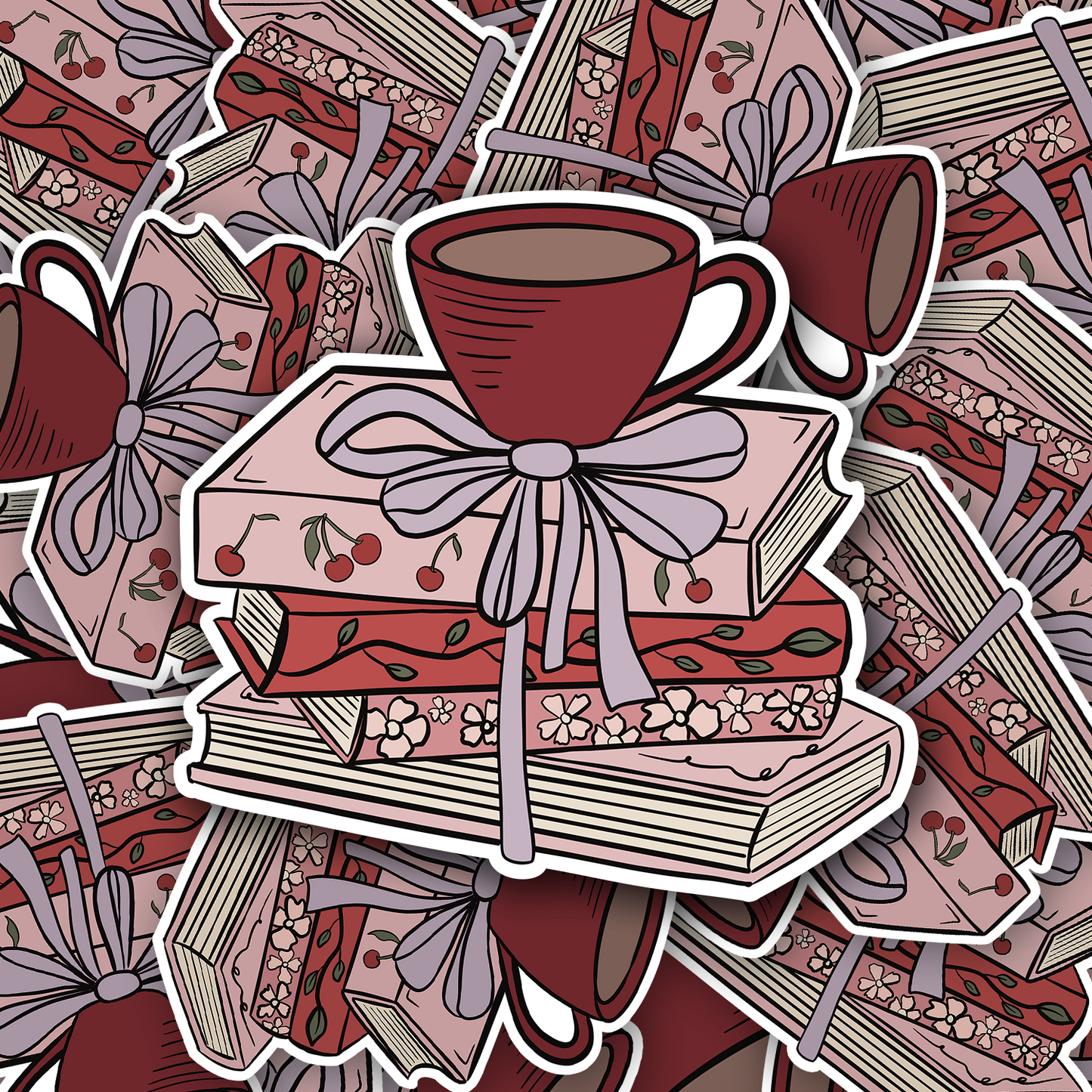 Cherries Bookstack Vinyl waterproof Sticker