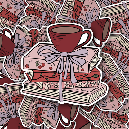 Cherries Bookstack Vinyl waterproof Sticker