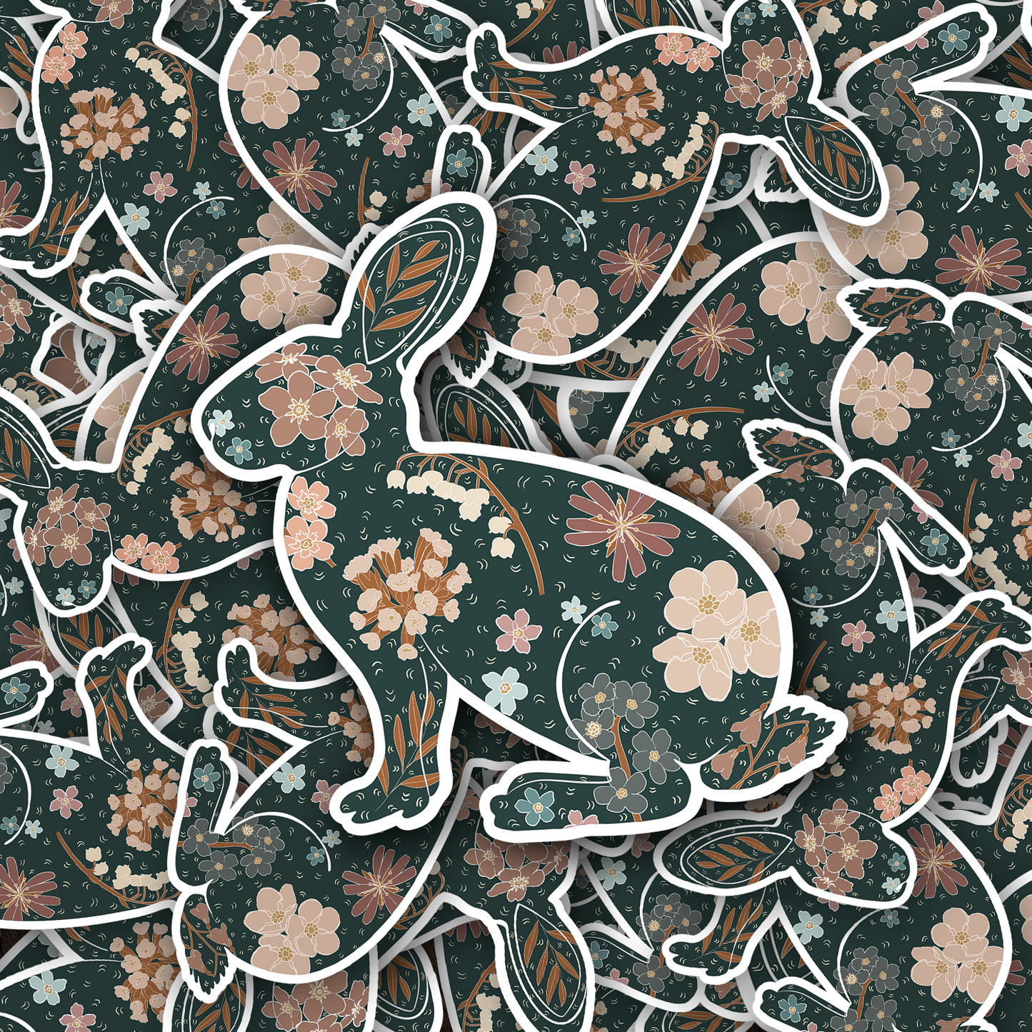 Scandinavian Folk Floral Woodland Rabbit Vinyl waterproof Sticker