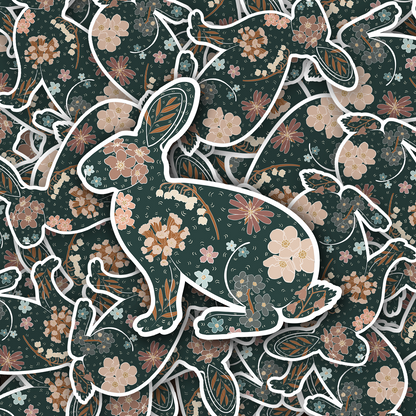 Scandinavian Folk Floral Woodland Rabbit Vinyl waterproof Sticker