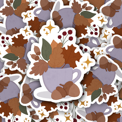 Autumn Cup of leaves Vinyl waterproof Sticker