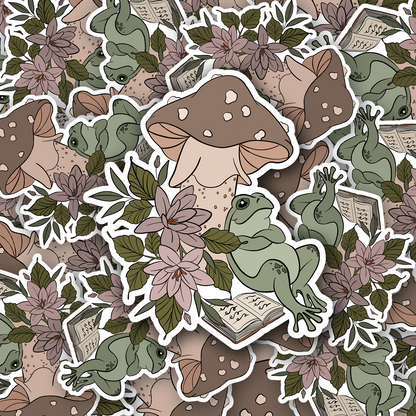 Frog Under a Toadstool Vinyl waterproof Sticker