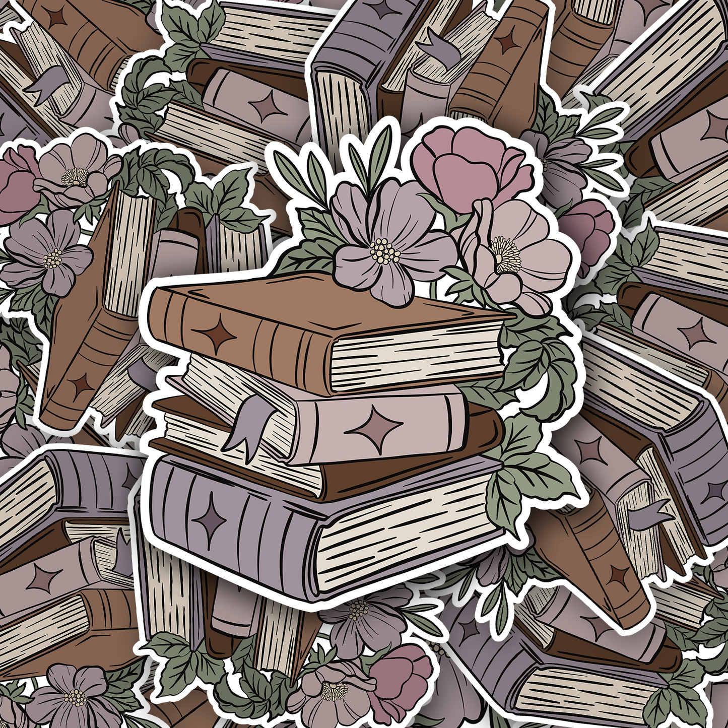 Floral Bookstack Vinyl waterproof Sticker