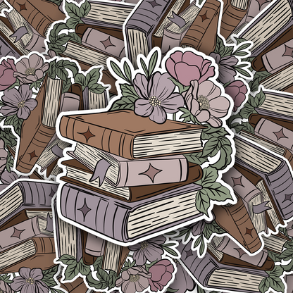 Floral Bookstack Vinyl waterproof Sticker