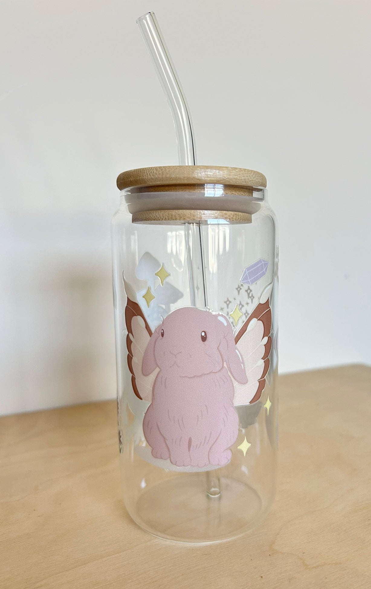 Frog Bunny Book Toadstool Glass Tumbler 17oz Straw