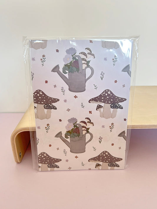 Toadstool Watering Can A5 Lined Notebook Soft Cover