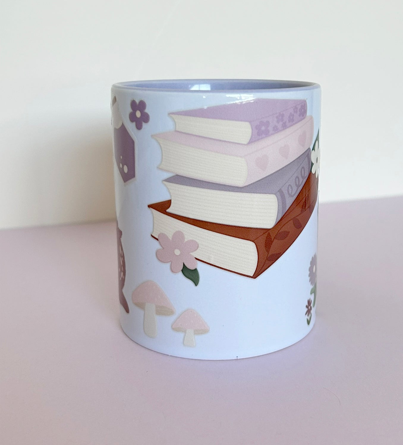 Lilac Mug Deer Frog Toadstools Books