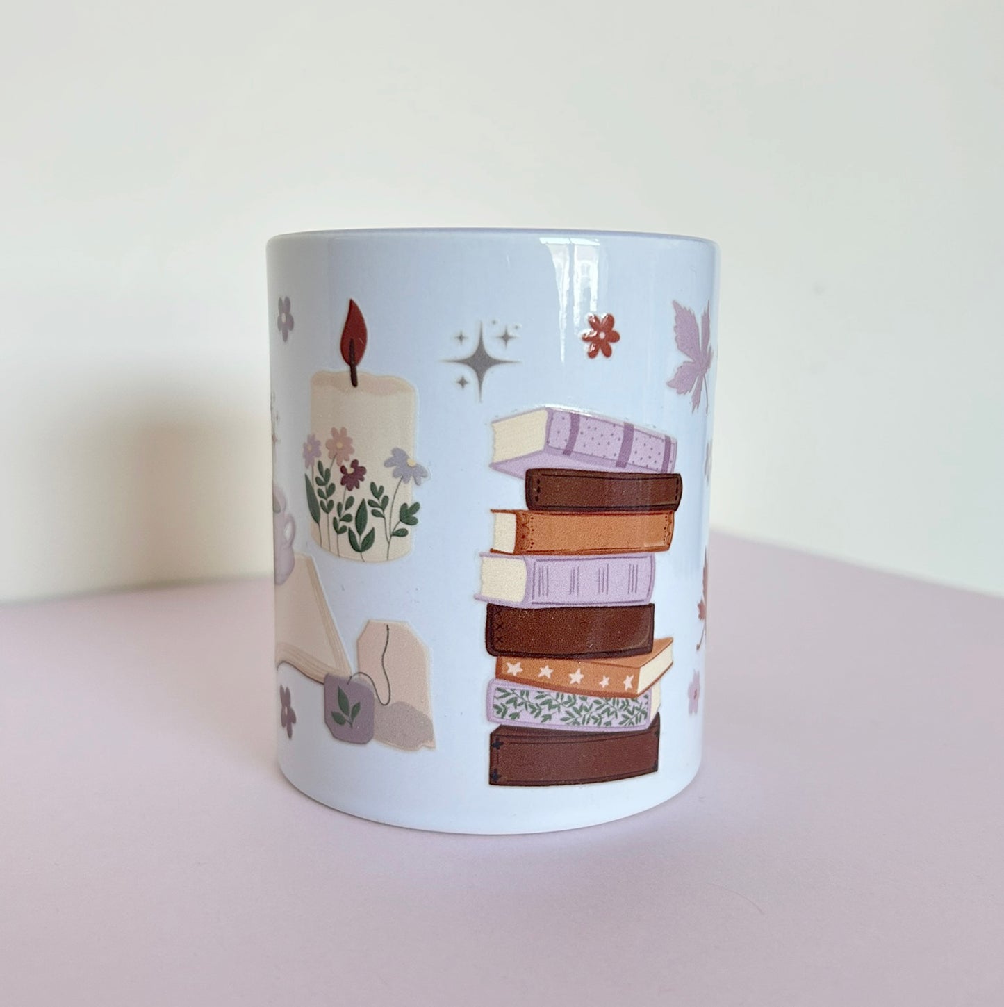 Lilac Mug Books Toadstools Candle