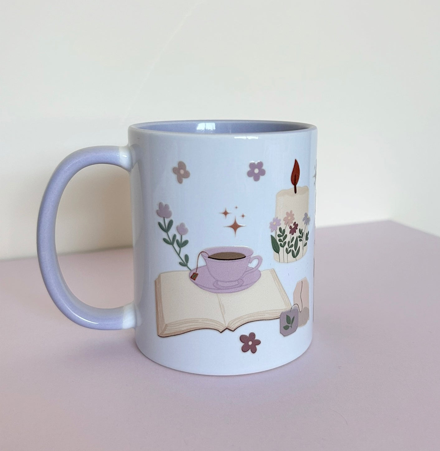 Lilac Mug Books Toadstools Candle