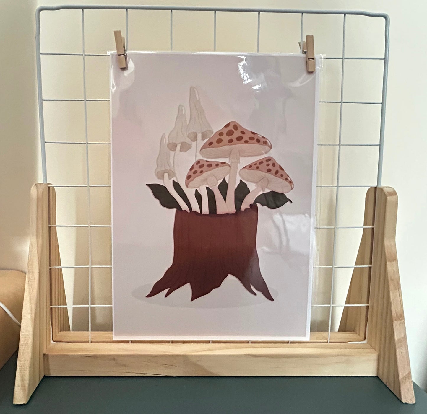 Toadstool Tree Stump A4 Wall Art Print