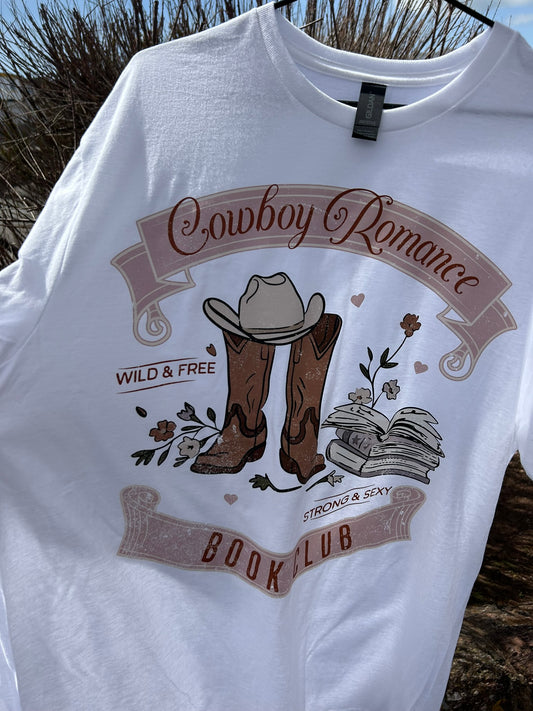 White Cowboy Romance T-Shirt Hand Drawn and Printed