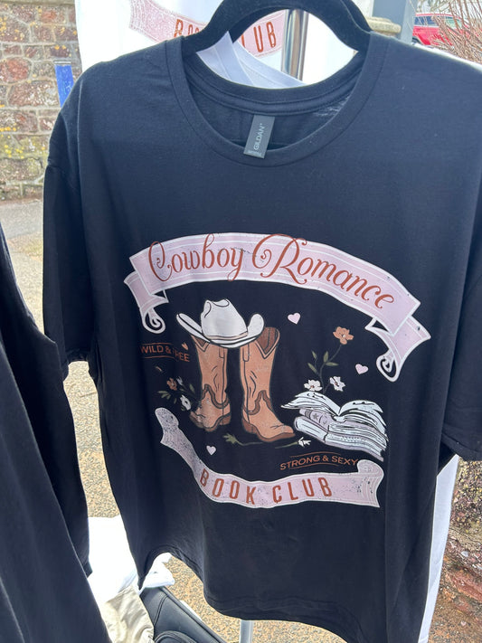 Black Cowboy Romance T-Shirt Hand Drawn and Printed
