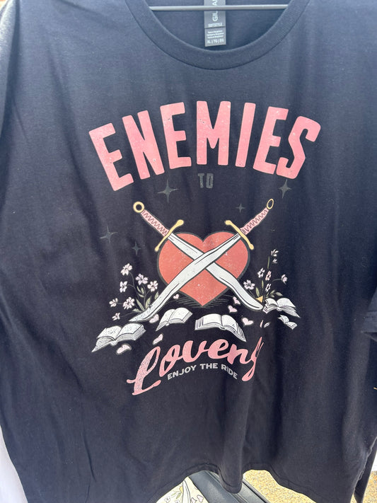 Black Enemies to Lovers T-Shirt Hand Drawn and Printed
