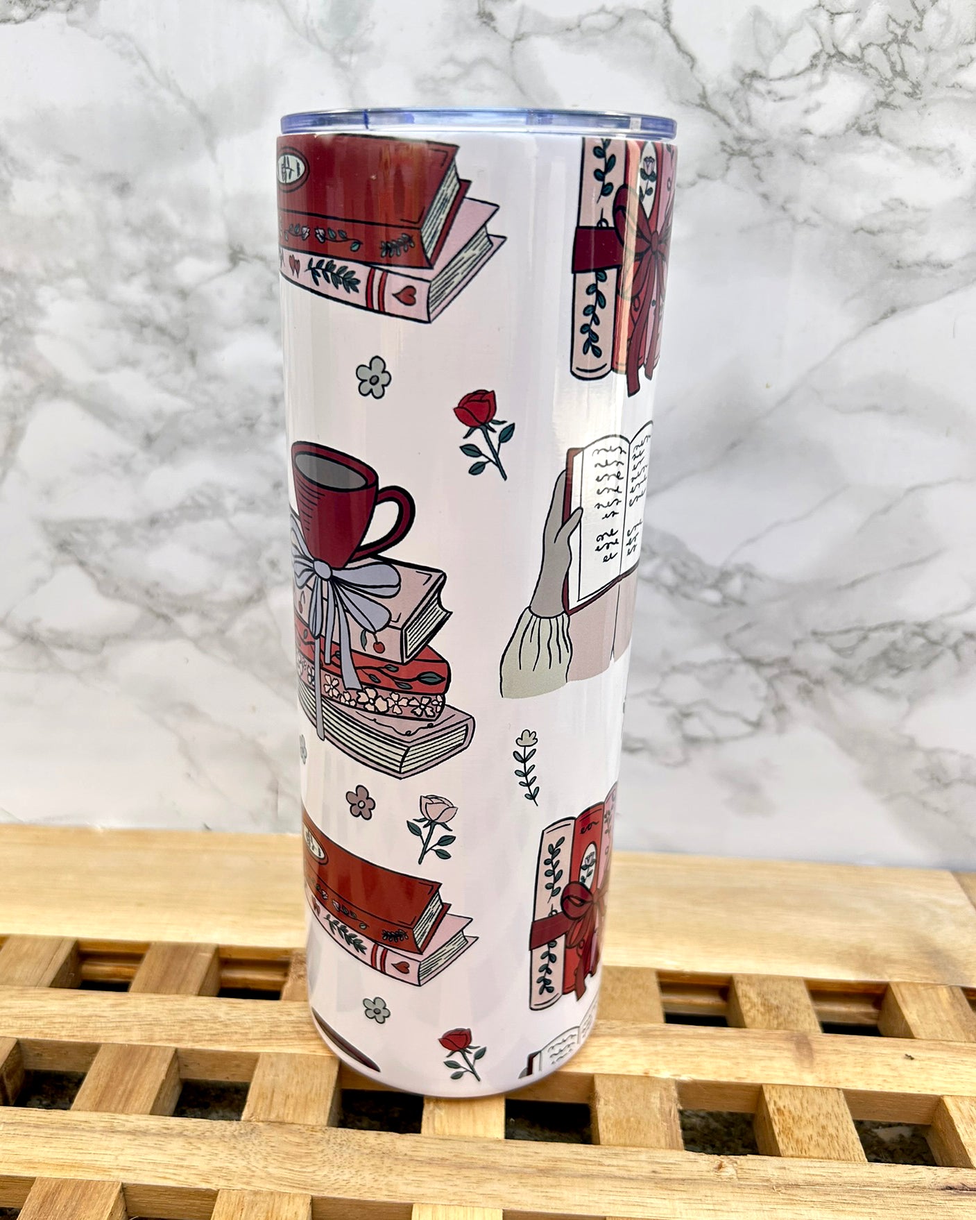 Red & Pink Books Steel Tumbler & Straw 20oz