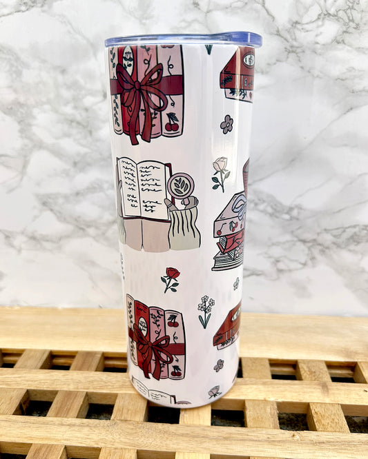 Red & Pink Books Steel Tumbler & Straw 20oz