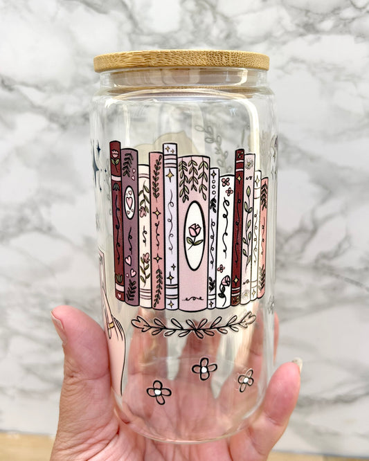 Bookish Glass Tumbler with Bamboo Lid & Straw – 16oz Aesthetic Reader Cup