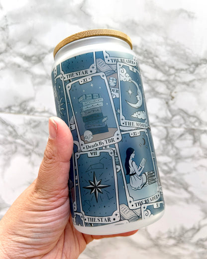 Tarot Cards Bookish Frosted Glass Tumbler with Bamboo Lid & Straw – 16oz Aesthetic Reader Cup