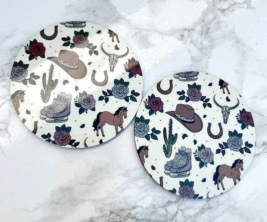Cowboy Romance Hard Cork Coaster 2 Pack