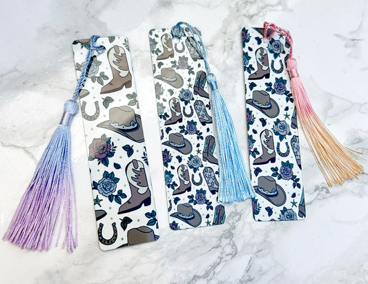 Cowboy Boots Double Sided Bookmark Aluminum Tassel