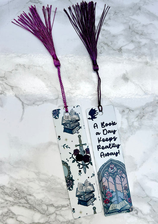 A Book a Day Romantasy Double Sided Bookmark Aluminum Tassel
