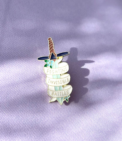 Fighting Invisible Battles Sword Enamel Pin