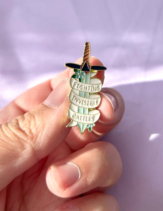 Fighting Invisible Battles Sword Enamel Pin