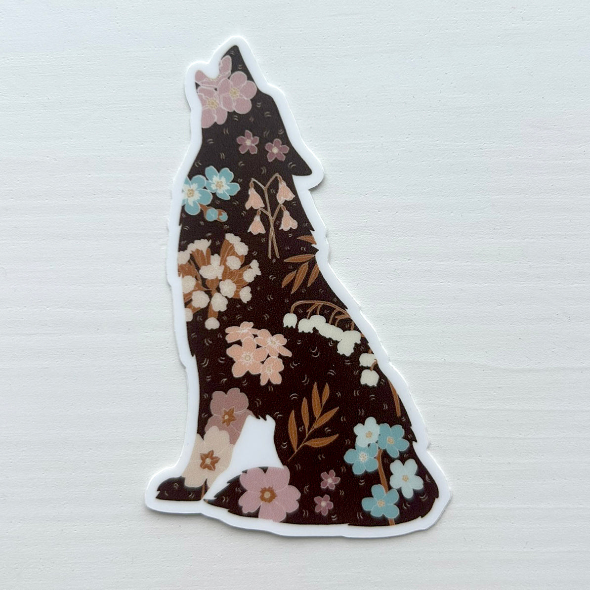 Scandinavian Folk Woodland Floral Wolf Vinyl waterproof Sticker