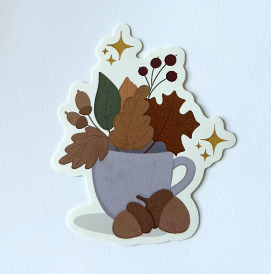 Autumn Cup of leaves Vinyl waterproof Sticker