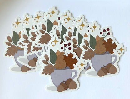 Autumn Cup of leaves Vinyl waterproof Sticker